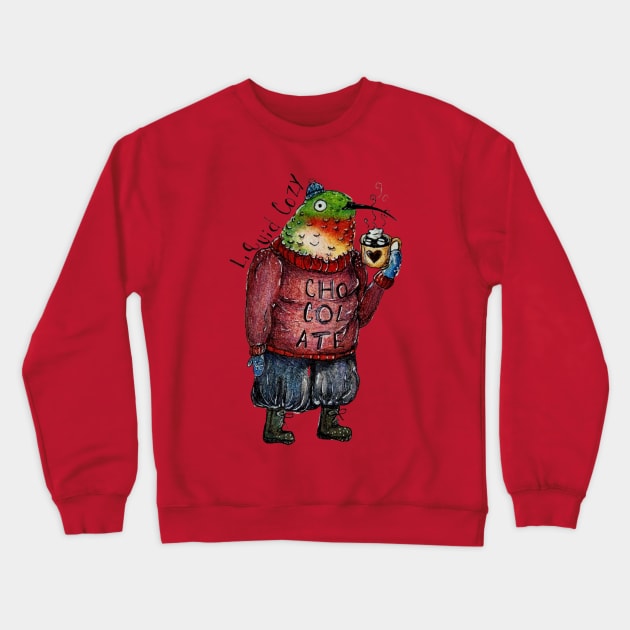 Hummingbird's Winter Warmth: Liquid Cozy Crewneck Sweatshirt by Animal Surrealism